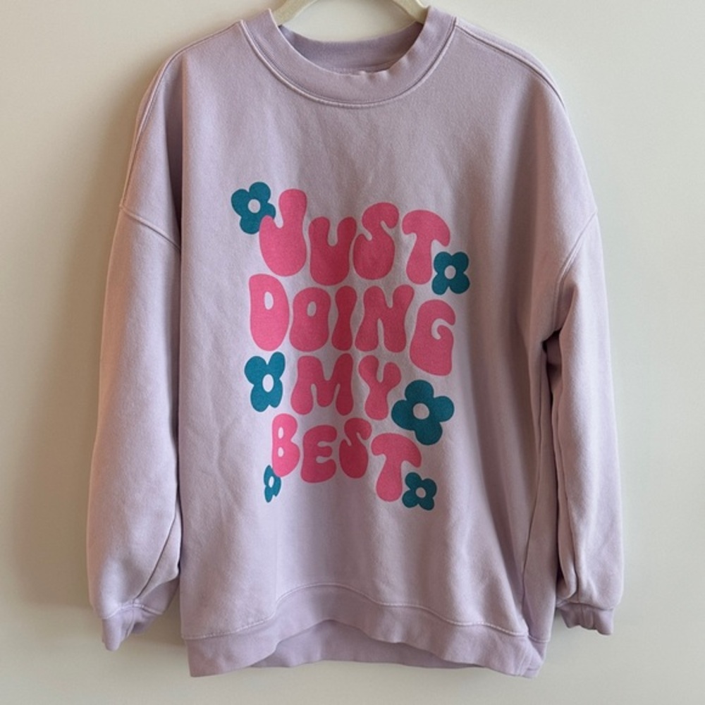 Pink Lily Just Doing My Best Light Lilac Oversized Graphic Sweatshirt